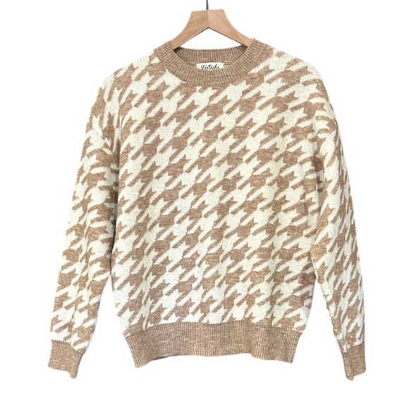 Listicle Sweaters - Listicle Taupe Houndstooth Pullover Knit Sweater Women’s Size Medium